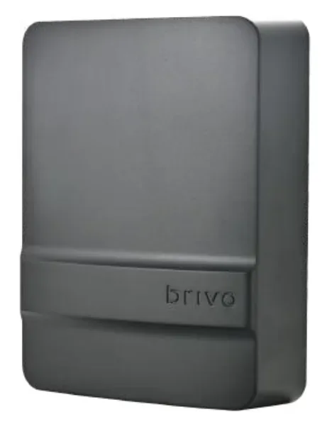Brivo ACS-SDC-E enclosure interior view showing terminal blocks for door contact, REX, lock relay, reader inputs, and Ethernet / power connections inside the metal at-the-door housing
