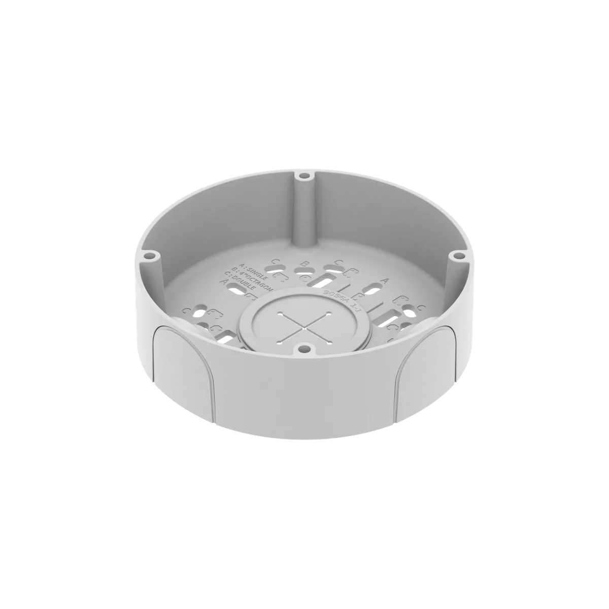 Hanwha SBV-A14B back box angled view showing depth profile (51 mm) and side conduit knockouts